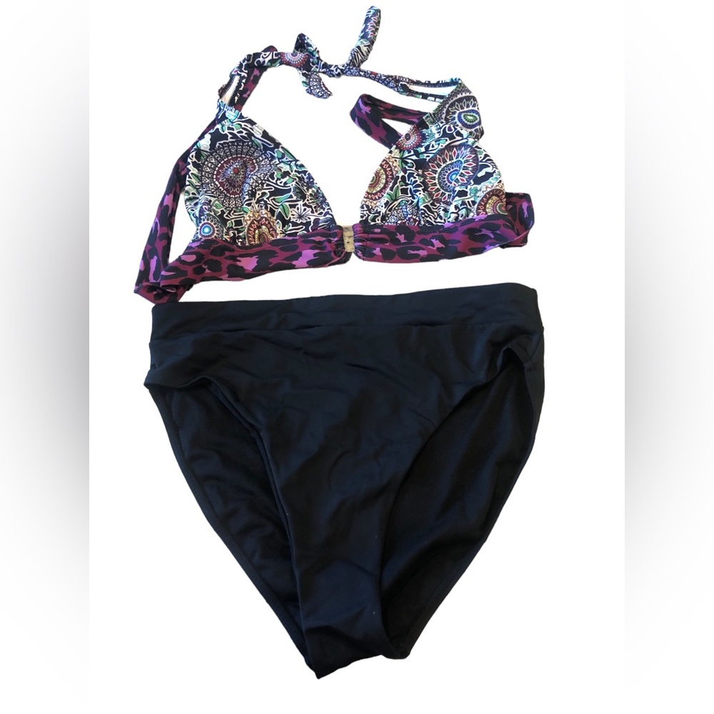 XXL bathing suit bikini 52” band that ties 34” chest 30” waist stretch black - Picture 1 of 7